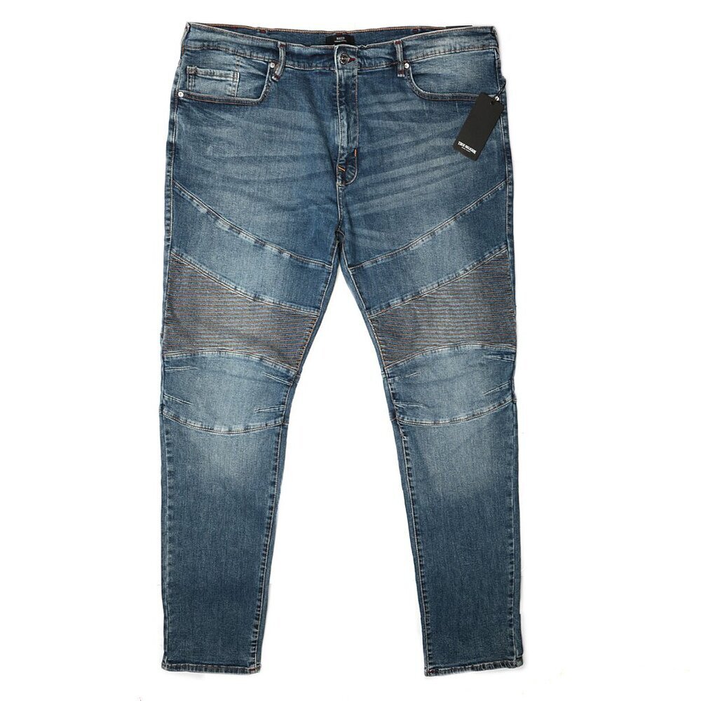 True Religion Mens Rocco Moto Skinny Jeans Stretch Designer Blue Denim Sz 44 NEW - Picture 3 of 13